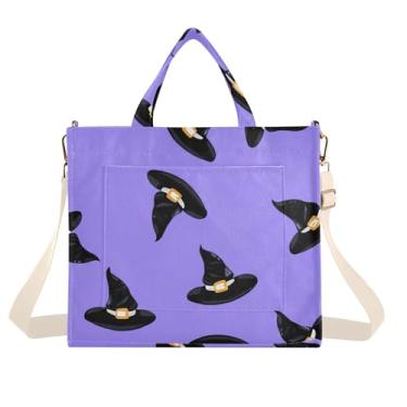 Imagem de Burbuja Sacola feminina com chapéus de bruxa em lavanda, bolsa tiracolo de veludo cotelê para compras, trabalho, viagens, Chapéus de bruxa em lavanda, Small