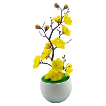 Imagem de WeiLaiKeQi Vaso de mesa com flor de ameixeira artificial realista, planta artificial em vaso, estilo bonsai, para casa, festa ou pátio.