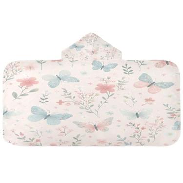 Imagem de Burbuja Toalha de banho com capuz Butterfly Twig para crianças, toalha de praia de pelúcia macia absorvente para meninas e meninos 3-10 anos, 61 x 127 cm