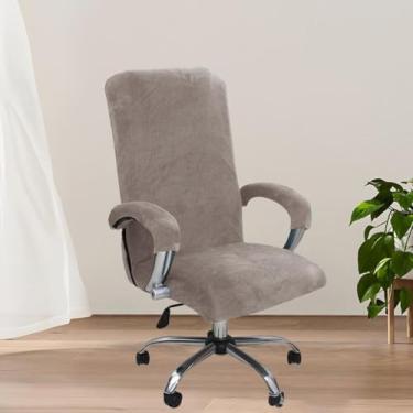 Imagem de Capa para cadeira de computador giratória universal, capa para cadeira de mesa de computador de veludo macio, protetor elástico, protetor à prova de gatos, para escritório em casa - marrom claro | GG