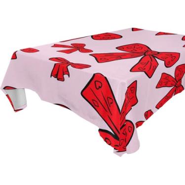 Imagem de Burbuja Toalha de mesa com laços vermelhos, toalha de mesa quadrada anti-rugas grossa para decoração de jantar, cozinha, festa, 137 x 137 cm