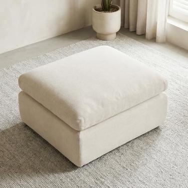 Imagem de GRUSIGN Sofá secional de chenille, descanso de pés para sofá, sofá estofado para apartamento, sala de estar e quarto, multifuncional, apoio para os pés bege