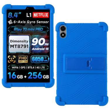 Imagem de AKNICI Capa para tablet ALLDOCUBE iPlay 70 mini Pro 21.3 cm Android 15, capa protetora pesada de silicone macio com suporte ajustável, azul