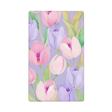Imagem de Indokyeyqaz Placa decorativa para interruptor de luz para dispositivo em branco roxo e rosa tulipas, 1 placa de interruptor e tampa de tomada 7 x 11,4 cm para cozinha, quarto, decoração de casa
