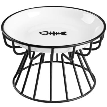 Imagem de Wellbro Tigelas para gatos, tigela elevada para gatos, prato de cerâmica elevado com suporte de metal, estação de alimentação de água ou comida para animais de estimação para gatos internos, gatinhos