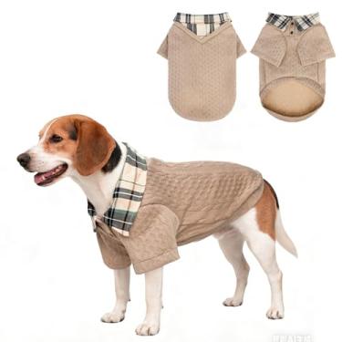 Imagem de SCENEREAL Suéteres para cães pequenos, médios e grandes, moletons com capuz para animais de estimação, pulôveres de malha de inverno com gola moderna, roupas para filhotes, casacos de clima frio, bege