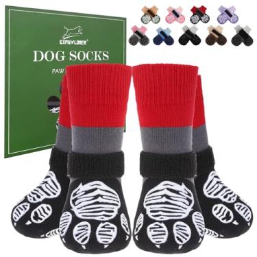 Imagem de EXPAWLORER Meias antiderrapantes para cães de Natal para evitar lamber patas, sapatos de cachorro para inverno frio, botas de cachorro para pisos de madeira, botas de cachorro e protetores de patas