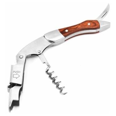 Imagem de Saca-rolhas Manual Profissional de Vinho, Aço Inoxidável e Madeira, 15 x 10 cm, com Cortador de Cápsulas e Abridor de Garrafas