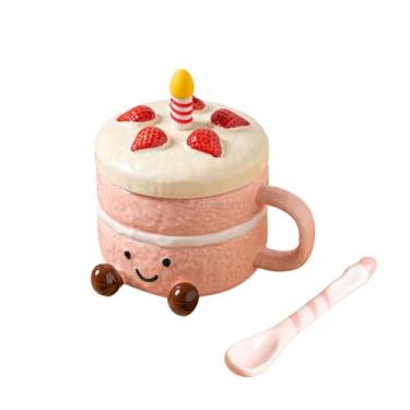 Imagem de Canecas engraçadas - Cerâmica com tampa de colher, caneca estética em forma de bolo, xícara de chá | para mulheres, meninas, Natal, aniversário, dos namorados, casa, escritório, café, água