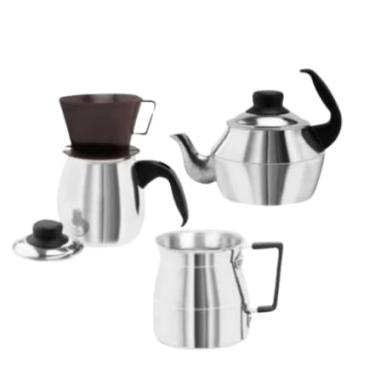 Imagem de kit Chá Café 3 PÇ Fervedor Bule Chaleira Craqueado e polido(POLIDO)