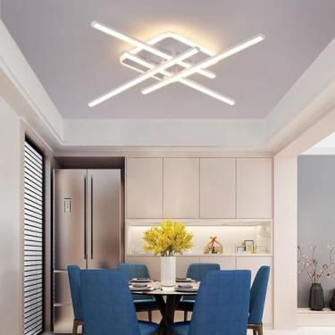 Imagem de Luminária de teto moderna LED dimerizável para quarto com controle remoto, luminária de teto longa e linear, design criativo, lustre de 42W, adequada para restaurante, sala de estar, cozinha