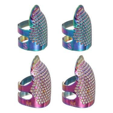 Imagem de PATIKIL Dedal de costura, 4 peças de dedais de metal para costura à mão, protetor de dedo ajustável, kit de suprimentos de artesanato, acessórios, bordado, à mão, ferramentas DIY, cor arco-íris