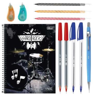 Imagem de Kit Escolar com 10 Itens Conjunto Caderno Canetas Lapiseira Colorido U