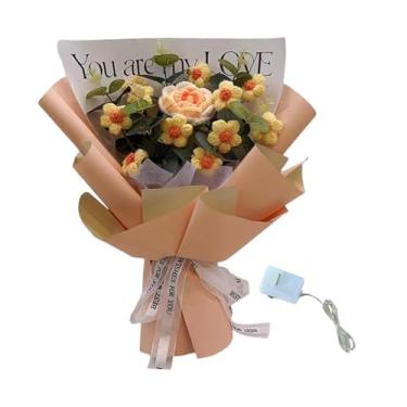 Imagem de FLCPJGV Buquê de Flores de Crochê, Buquê Tricotado, Centros de Mesa, Flores Artificiais, Arranjos Florais para O Dia Mães E Noivado, amarelo, Tamanho real