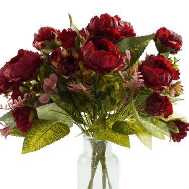 Imagem de Bairdish 4 pacotes de peônias vintage, flores artificiais, flores de seda, buquê de peônias falsas para noivas, arranjos florais falsos para mesa de centro de mesa de centro de casa, decoração de