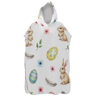 Imagem de Joisal Poncho de surfe trocador de roupão para adultos toalha de natação com capuz plus size homens mulheres poncho com capuz coelhinhos da Páscoa branco