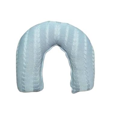 Imagem de Almofada de Amamentação em Tricot com Zíper, Bege, 100% Acrílico Hipoalergênico, Formato em U, 37x45x13cm, Enchimento Siliconado (Azul Bebe)