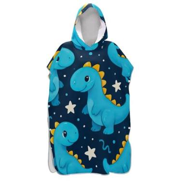 Imagem de TSENQUE Roupão trocador de dinossauros de desenho animado azul fofo para Adul Poncho adulto leve unissex com capuz toalha de natação com capuz