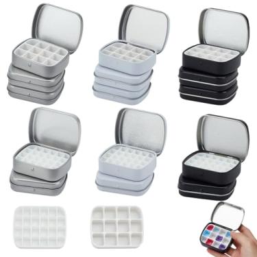 Imagem de WEBEEDY 15 conjuntos de mini caixa de lata de aquarela vazia paleta de viagem portátil kit de pintura de metal com tampa para esboços ao ar livre presentes de Natal exclusivos aula de arte, 2,4 x 1,9