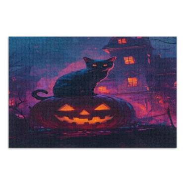 Imagem de Quebra-cabeças de abóbora de gato preto, 500 peças para adultos, peças grandes, quebra-cabeças para adultos, jogos para noite de jogos