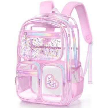 Imagem de Mochila Fimibuke Clear para meninas School Stadium em PVC rosa