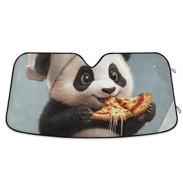Imagem de Guarda-sóis de carro de pizza fofo panda para para-brisa caminhão dobrável personalizado protetor de para-brisa automotivo retrátil L, 144,8 cm x 80 cm