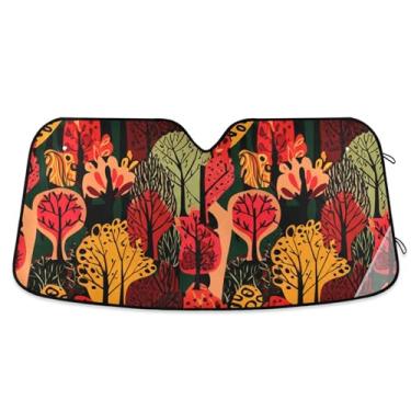 Imagem de Guarda-sol colorido personalizado floresta vermelha floresta para carro para-brisa bonito dobrável carros persianas para janelas dianteiras automotivo floral M, 139.7 cm x 70.1 cm