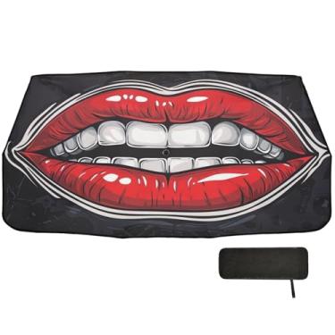 Imagem de Guarda-sol de lábios vermelhos para para-brisa de carro cobertura completa sombra retrátil para carro 147 x 75 cm acessórios de carro interior