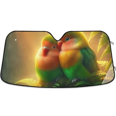Imagem de Guarda-sol com estampa de papagaio de pássaros tropicais personalizados para para-brisas de carro bonito universal dobrável automotivo protetor solar L, 144,8 cm x 80 cm