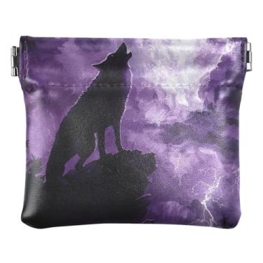 Imagem de Bolsa de moedas engraçada de burro de desenho animado fofa bolsa de couro colorida para trocar moedas, Lobo uivando lua violeta, one size, Minimalista moderno
