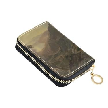 Imagem de Carteira feminina com bloqueio de RFID, carteira de couro pequena com zíper e porta-cartões e dinheiro, estampa Donner Lake Albert Bierstadt