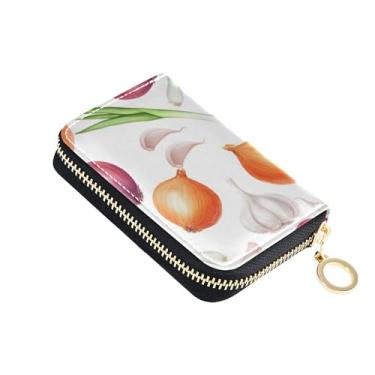 Imagem de Carteira feminina engraçada pequena com bloqueio de RFID, porta-cartões de crédito, aquarela, cebolinha, alho, zíper, porta-cartões e dinheiro