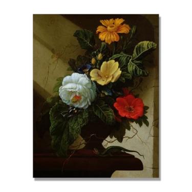 Imagem de NHLDZYH Arte floral vintage natureza morta, pintura botânica clássica, decoração de casa quente para sala de estar e sala de jantar. B57. Apenas tela 30x40cm-11,8x15,7 pol