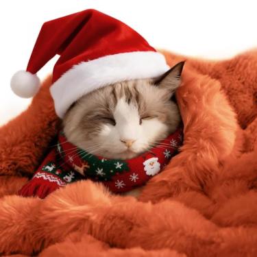 Imagem de Cobertor de gato para gatos de interior ultramacio de pelúcia sintética cobertor de gatinho lavável na máquina reversível protetor de arremesso para sofá móveis 53 x 45 cm, laranja