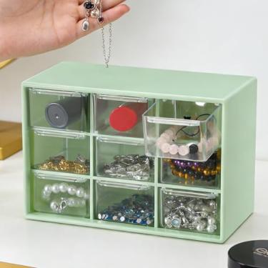Imagem de Caixa organizadora de mesa com 9 compartimentos, caixa de armazenamento de joias de mesa organizadora de mesa com várias gavetas para anéis e brincos, verde