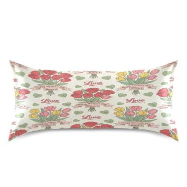 Imagem de Blueangle Fronha de cetim refrescante para cabelo e pele, fronha rosa dia dos namorados, tamanho king 50,8 x 101,6 cm com fecho de envelope (548)