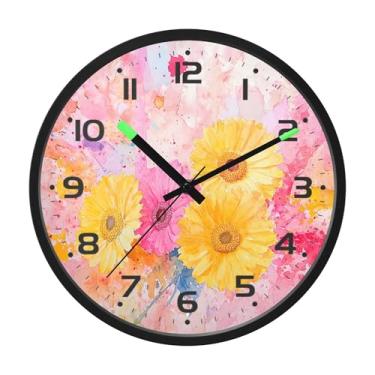 Imagem de SEHANY Herb Wildflower Relógio de parede silencioso sem tique-taque relógio redondo operado por bateria 30 cm controle de som luz noturna relógios de parede para sala de estar, cozinha, quarto
