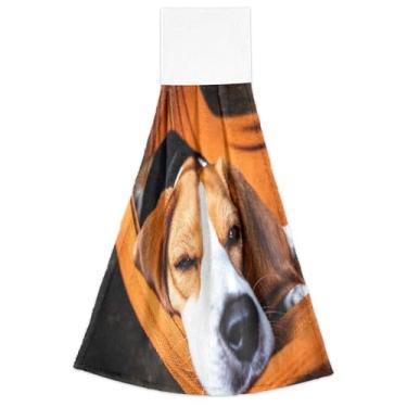 Imagem de Joitme Toalhas de cozinha de mão de cachorro beagle marrom com laço para pendurar toalhas de forno altamente absorventes conjunto de 2, toalha de prato decorativa para cozinha 18,2 x 14 polegadas