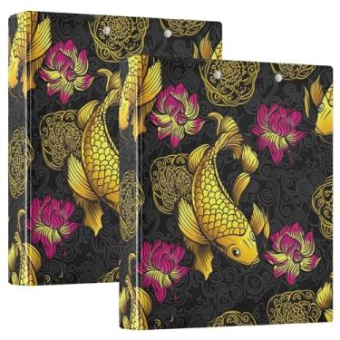 Imagem de Golden Koi Fish Fichário de 3 anéis com 3 argolas para 200 folhas de caderno estético, fichário de escritório, 31,5 x 27 x 6 cm, pacote com 2