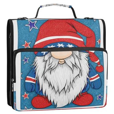 Imagem de Fichário com 3 anéis com estampa de gnomo, bandeira americana, anel D de 3,8 cm, fichário com zíper, alça de ombro para armazenamento escolar, estojo com alça