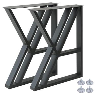 Imagem de Conjunto de 2 pernas de mesa de metal de 71 cm, pernas de mesa com formato geométrico reforçado, pernas de mesa de jantar industrial de ferro fundido, preto moderno DIY escritório cozinha mesa de