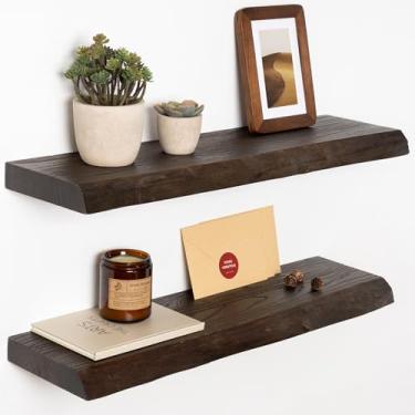 Imagem de Prateleiras flutuantes de 61 cm, prateleira flutuante de madeira de olmo maciça, prateleiras de exibição montadas na parede com suporte resistente para livros, prateleira de madeira rústica para