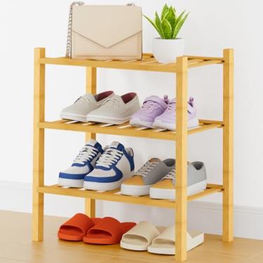 Imagem de Smiry Sapateira, organizador de sapatos de bambu pequeno de 3 camadas de espessura, prateleira empilhável de madeira para armário, entrada, entrada da porta da frente, natural
