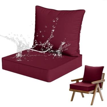 Imagem de Yadlan Almofadas de assento com conjunto de almofadas traseiras móveis de jardim, almofadas de assento impermeáveis ao ar livre para lounge, casa, carro, escritório, sofá, cadeiras vinho tinto, 61 x