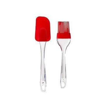 Imagem de Kit Espátula E Pincel Culinário De Silicone Cabo Acrílico Desmontável 