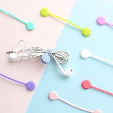 Imagem de 8 peças de abraçadeiras magnéticas, abraçadeiras giratórias de silicone reutilizáveis, clipes magnéticos para agrupar e organizar cabos, cabos de fone de ouvido, cabos de carregamento USB, chaveiro