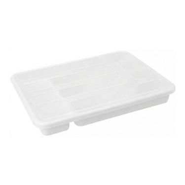 Imagem de Organizador de Talheres Com Tampa Para Gaveta 5 Divisorias Plástico Cozinha Branco - Rotaplast