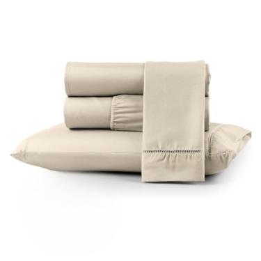 Imagem de Conjuntos de Roupas de Cama 400 fios Casal Queen Box com elástico Extra macio suave Berço Solteiro e King(BEGE,KING)