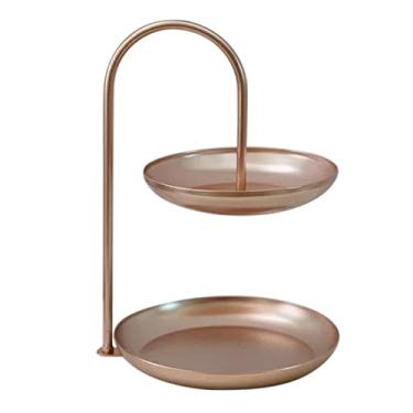 Imagem de Alomejor Bandejas de Servir para Festa, Colocação Estável, Processo de Pintura de Cozimento Em Ferro, Bandeja de Frutas de Camada Dupla para Mesa de Centro, Festa de Casamento (Ouro rosa)