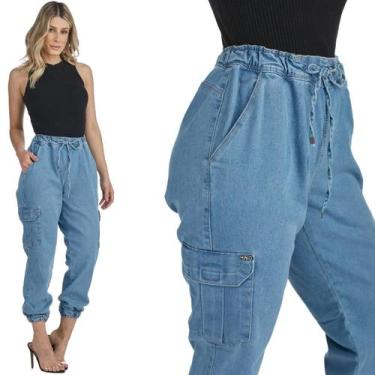 Imagem de Calça Jeans Feminina Jogger HNO Bolso Lateral Azul Claro - HNO Jeans, 
